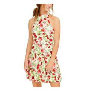 TEEZE ME Womens Sleeveless Halter Short Fit + Flare Dress